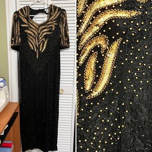 Vintage 1980s Beaded Trophy Maxi Dress